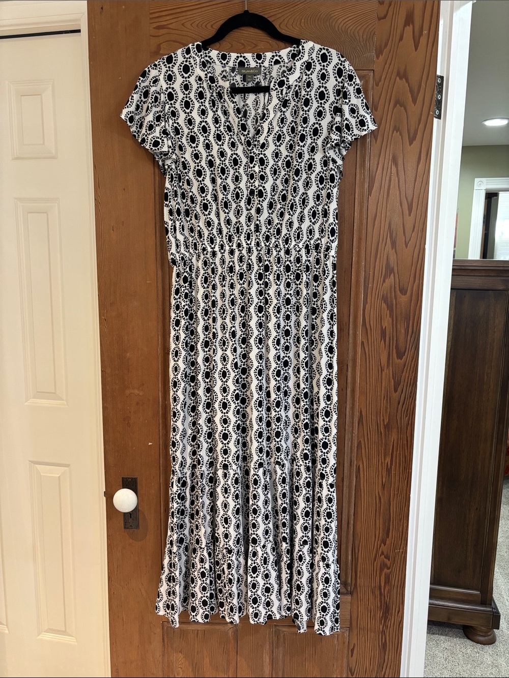 Style & Co Black & White Printed Short Sleeve Maxi Dress Size PXL